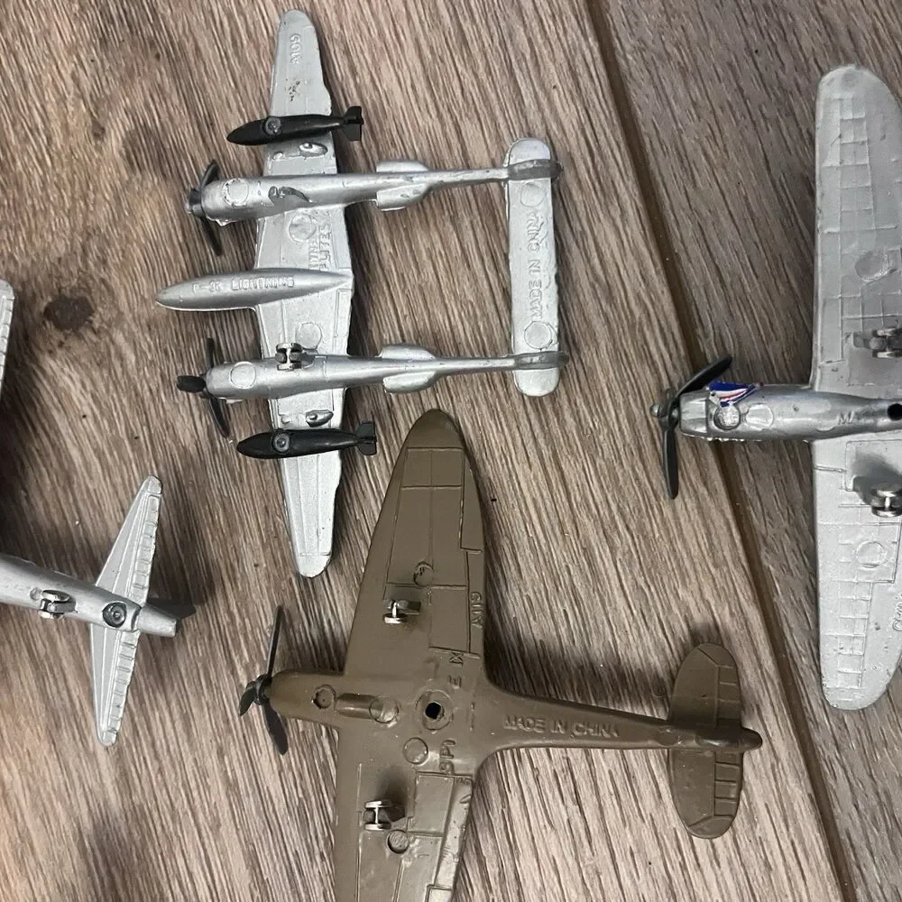 Vintage Metal Toy Airplanes Lot Of 8 - Flying Tiger P-38 Lightning Messerschmitt